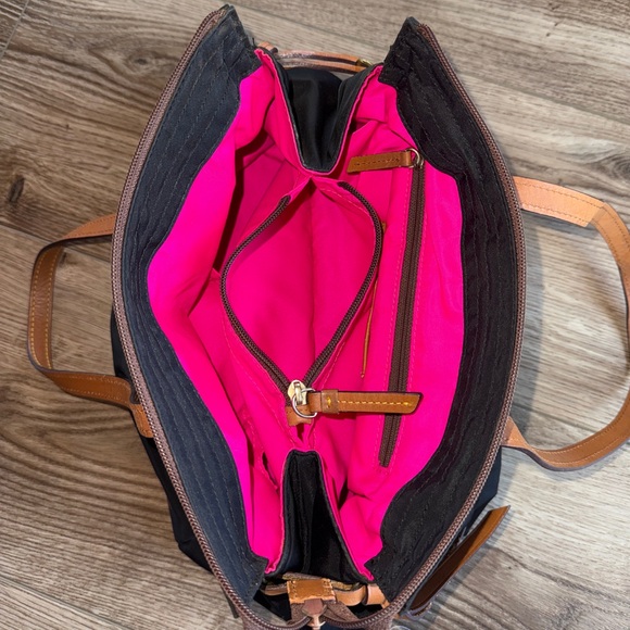 Dooney & Bourke Black with Brown Leather Trim Nylon shoulder tote bag - Picture 12 of 16